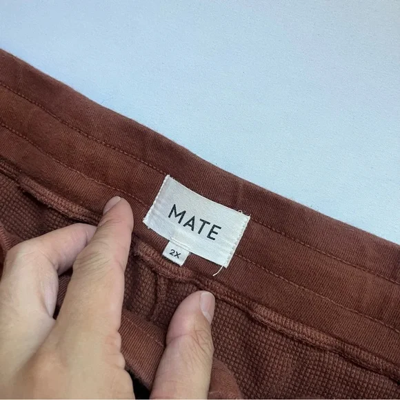 MATE THE LABEL brown thermal waffle knit elastic waist wide leg cropped pants - Picture 5 of 6